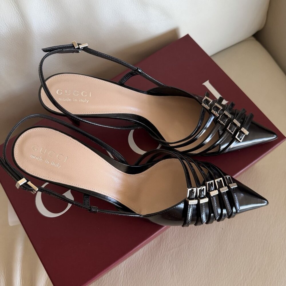 NEW Gucci Seraphine Leather Black Slingback Pumps size 38 Retail $1450 - Picture 4 of 12